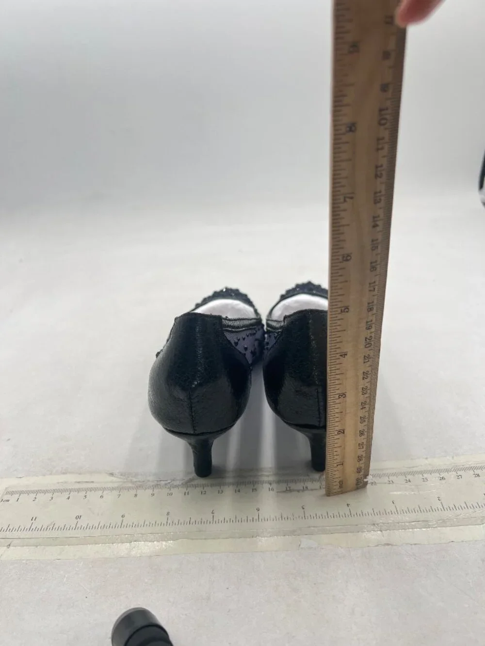 XYD Navy Pointed Closed Toe Slip On Graceful Mesh Pumps Rhinestone Studs Shoes